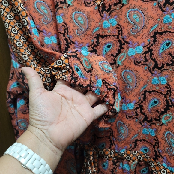 dina be Roomy Orange Black Paisley Pattern Dress - L - Picture 4 of 6